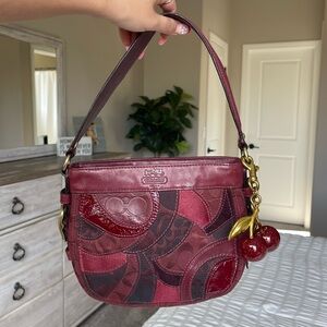 RARE Cherry Red Coach Signature Patchwork Canvas Mini Shoulder Purse